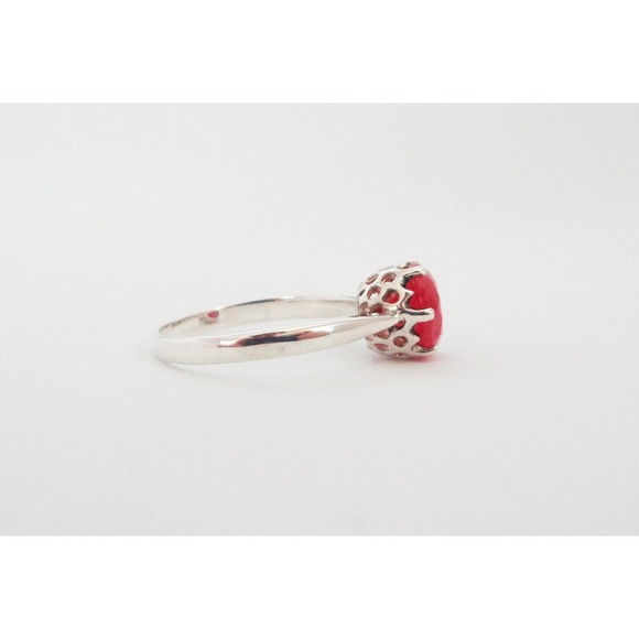 Natural Red Rhodonite Ring, Faceted Rhodonite 925 Sterling Silver Size 7.5 - Picture 3 of 7